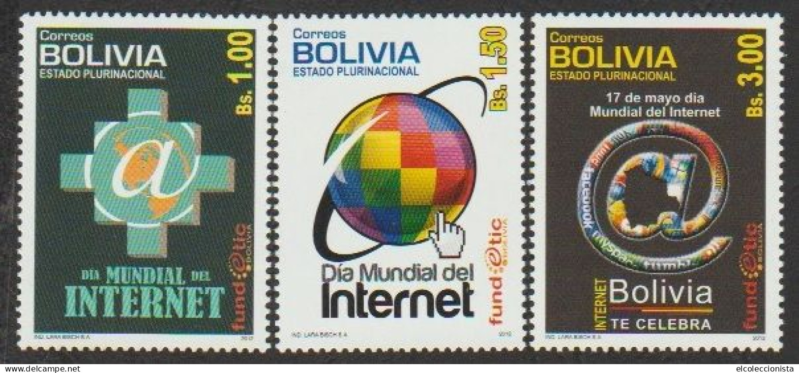 2012 Bolivia World Internet Day MNH Scott 1495 - 1497 - Bolivie