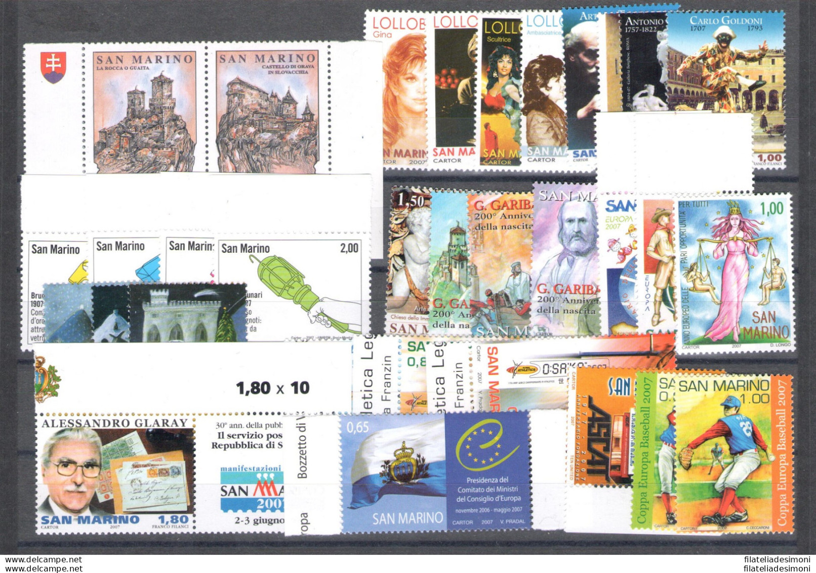 2007 San Marino, Francobolli Nuovi, Annata Completa, 32 Valori + 4 Foglietti - MNH** - Volledig Jaar