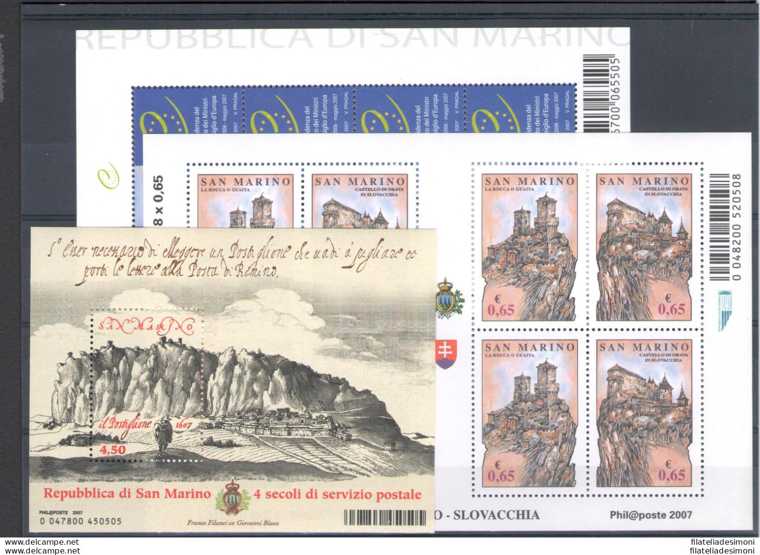 2007 San Marino, Francobolli Nuovi, Annata Completa, 32 Valori + 4 Foglietti - MNH** - Volledig Jaar