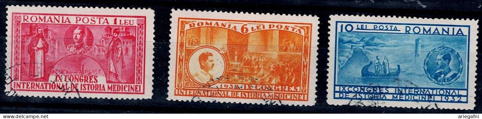 ROMANIA 1932 INTERNATIONAL CONGRESS ON THE HISTORY OF MEDICINE, BUCHAREST MI No 443-5 USED VF!! - Gebruikt