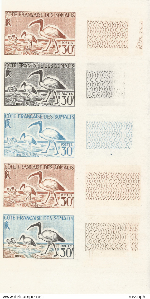 FRENCH SOMALIS COAST - SUPERB COLOUR PROOF IN STRIP OF 5 OF Yv #301 -1959 - Other & Unclassified