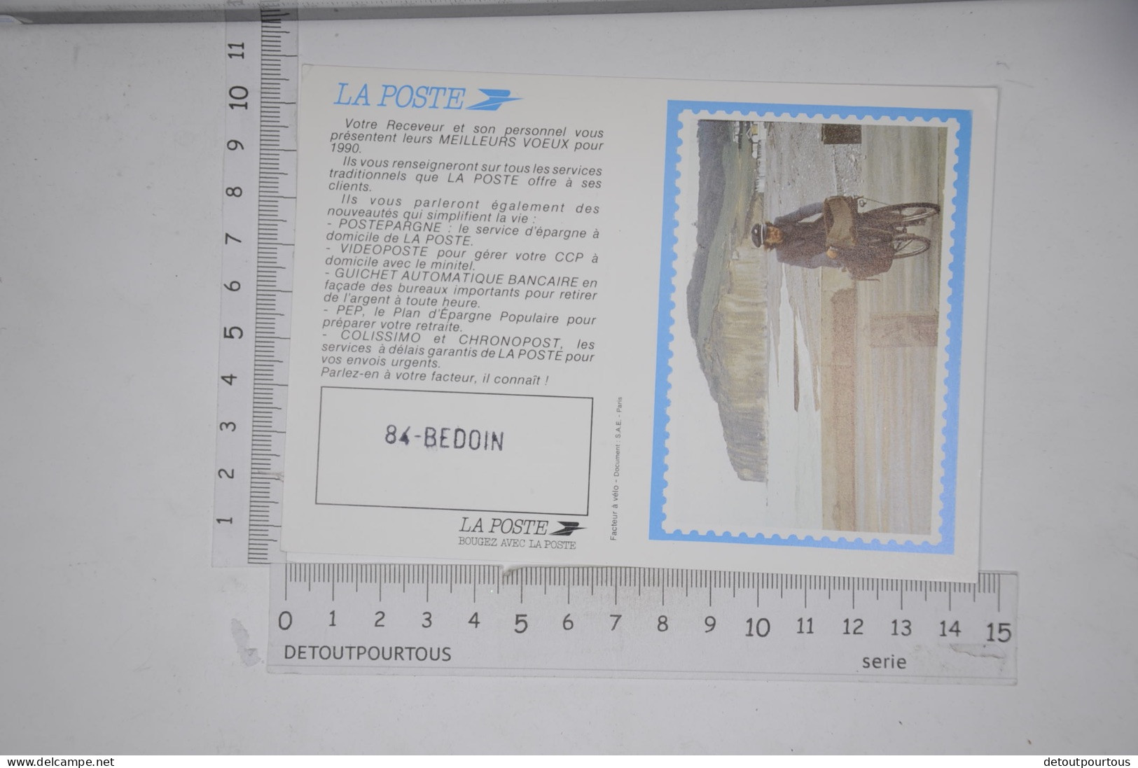 Mini Calendrier 1990 LA POSTE / Illustration  Facteur En à Vélo - Petit Format : 1981-90