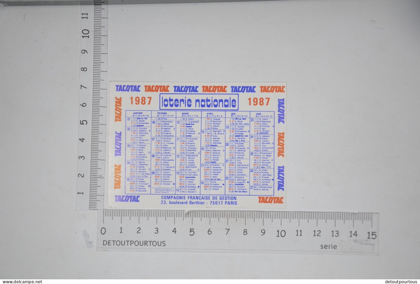 Mini Calendrier 1987 Loterie Nationale Tacotac - Small : 1981-90