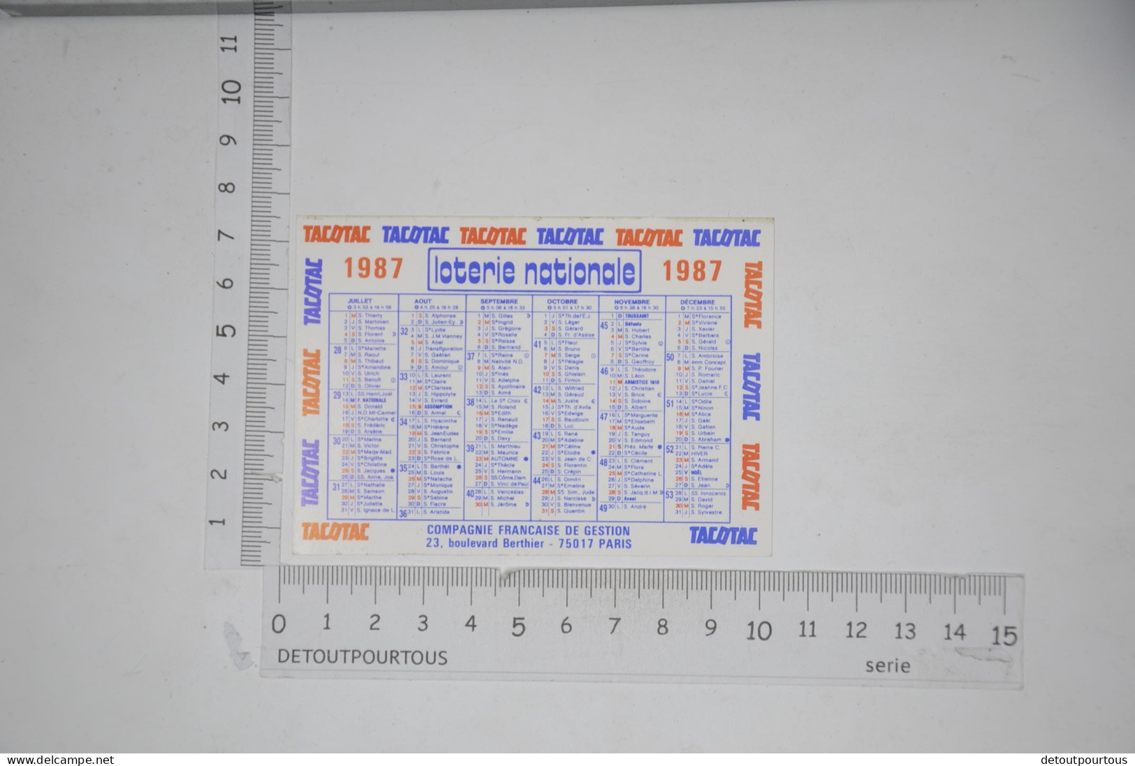 Mini Calendrier 1987 Loterie Nationale Tacotac - Kleinformat : 1981-90