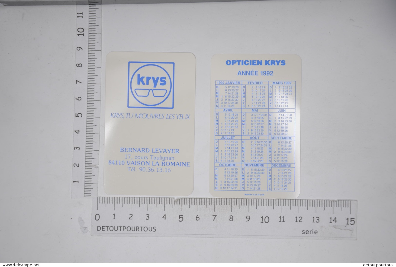 Lot De 3 Calendriers Mini Calendrier Plastifié Format Carte De Visite1992 1993 2002 KRYS Opticien LEVAYER 84110 Vaison - Kleinformat : 1981-90