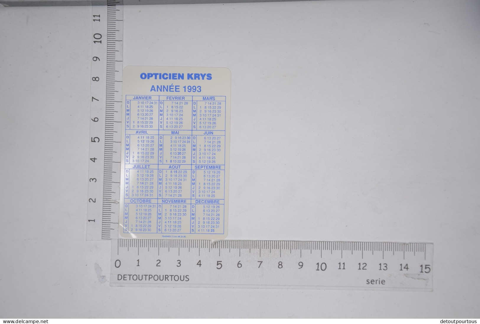 Lot De 3 Calendriers Mini Calendrier Plastifié Format Carte De Visite1992 1993 2002 KRYS Opticien LEVAYER 84110 Vaison - Petit Format : 1981-90