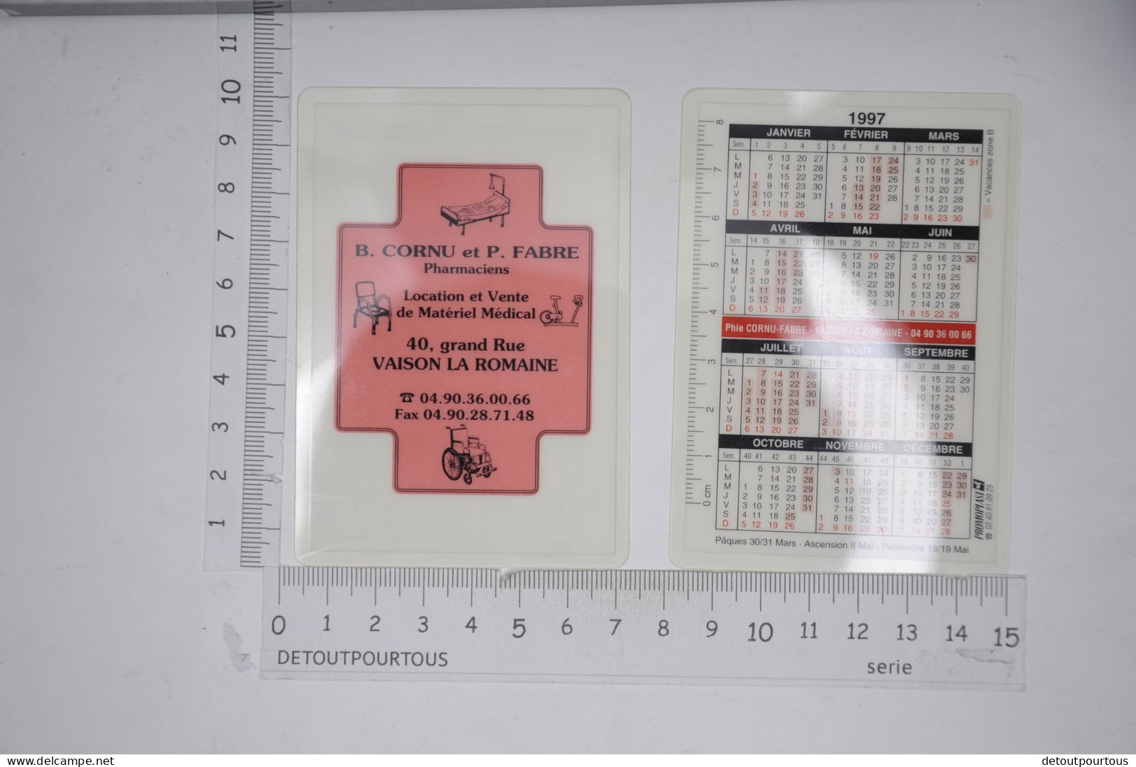 Mini Calendrier Plastifié 1997  CORNU Et FABRE Pharmacie 84 Vaison La Romaine - Small : 1981-90