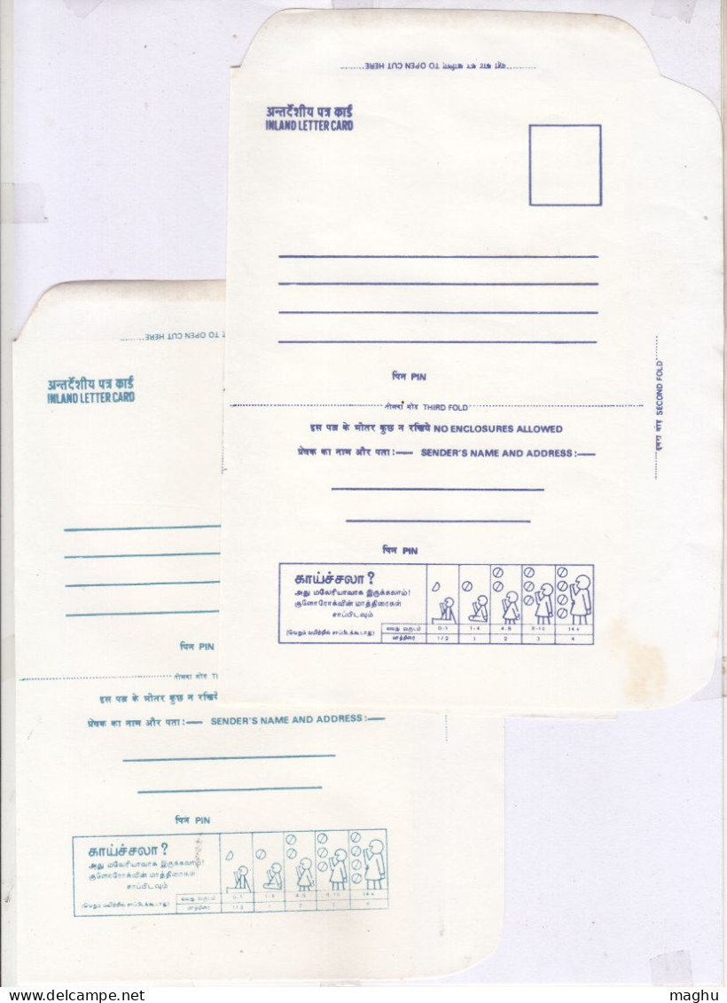 TN Circle Formula ILC, India Unused, 2 Diff., Colour Variety On Malaria, Health, Tablet Medicine Dosage, Some Stains - Inland Letter Cards