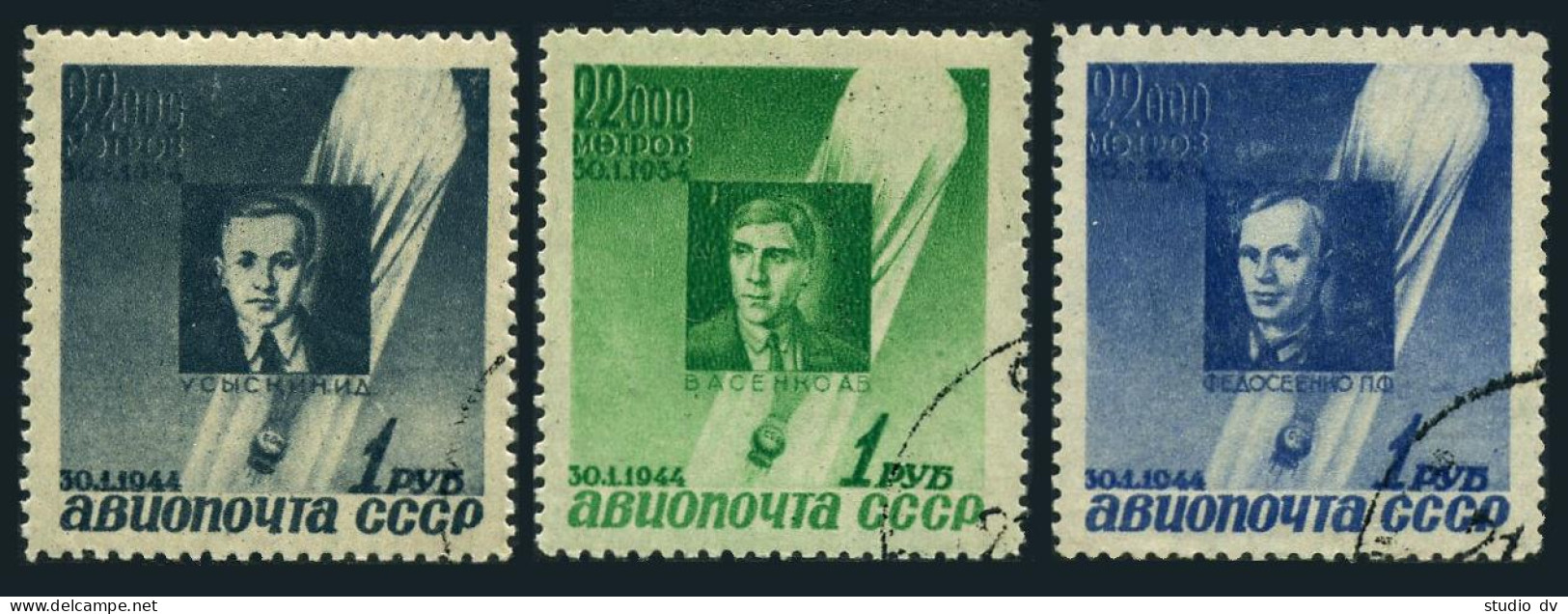 Russia C77-C79, CTO. Michel 892-894. 1934 Stratosphere Disaster, 10th Ann. 1944. - Usati