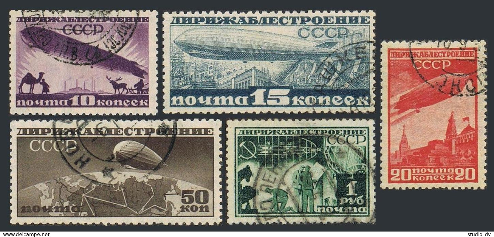 Russia C20-C24, CTO. Michel 397-401. Airships 1930. Dneprostroi Dam, Deer,Camel. - Usati