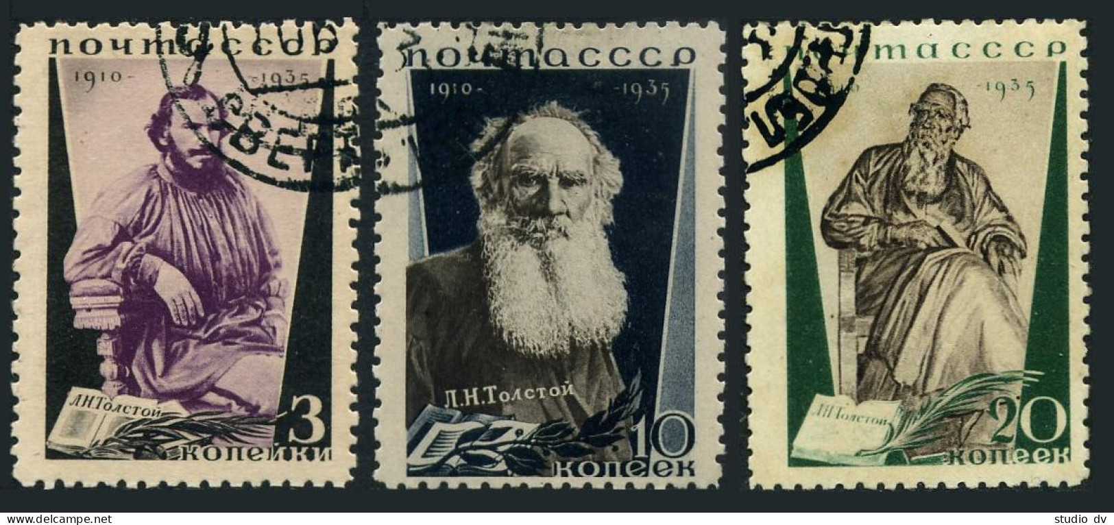 Russia 577a-579a Perf 11,CTO.Michel 536C-538C. Count Leo N.Tolstoy,writer,1935. - Gebraucht