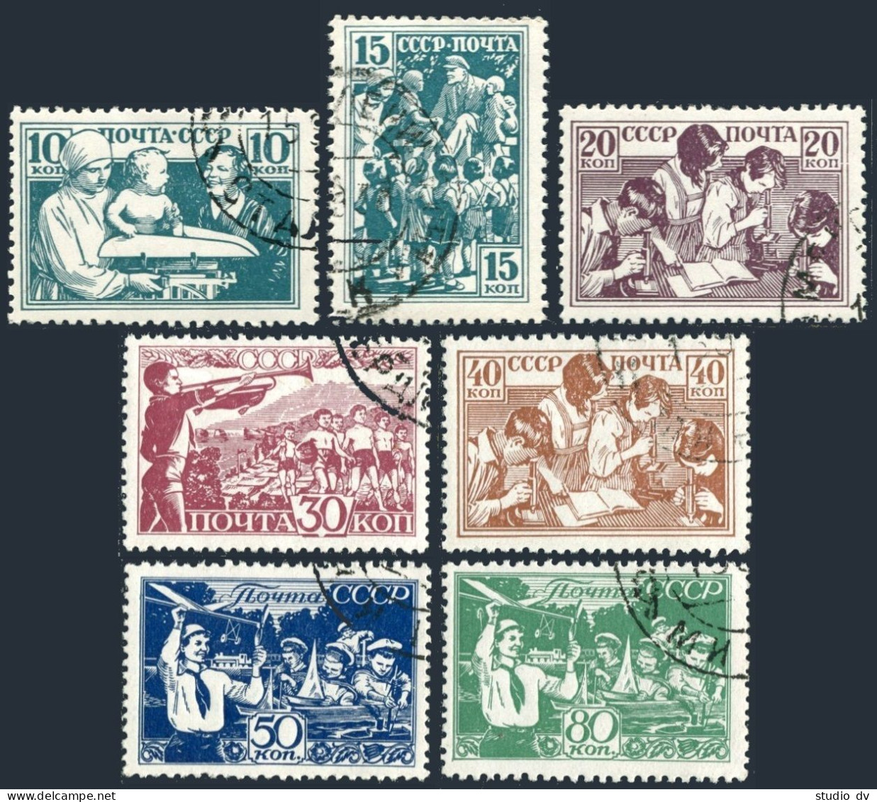 Russia 659-665,CTO.Michel 618-624. Child Welfare,1938.Nurse,Lenin,Modeling. - Usados