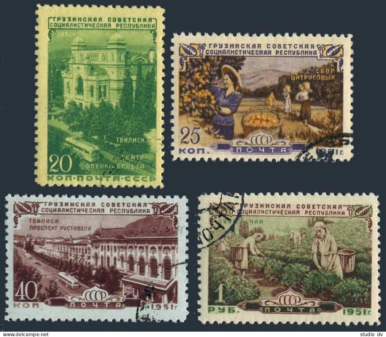 Russia 1586-1589, CTO. Mi 1548-1551. Georgian Republic, 30, 1951.Theater, Fruit. - Gebraucht