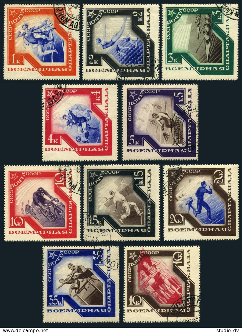 Russia 559-568, CTO. Mi 513-522. Spartacist Games, Moscow-1935. Running,Diving, - Usati