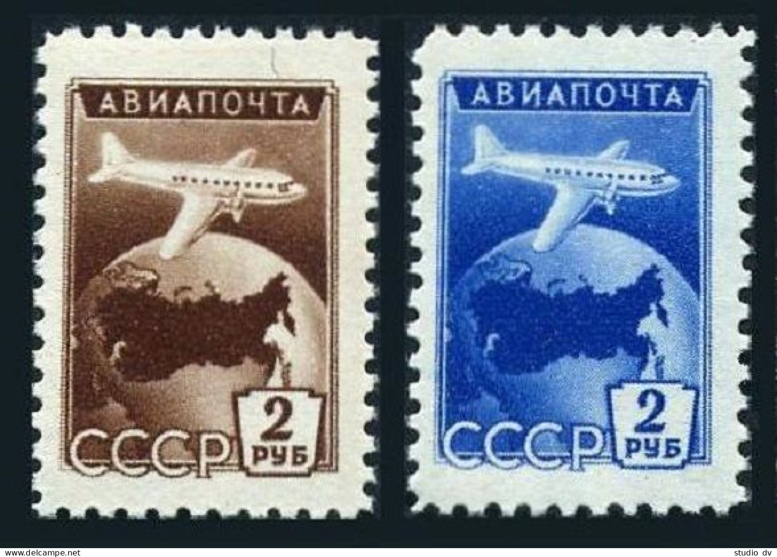 Russia C93-C94 Perf L 12 1.2, MNH. Mi 1761-1762. Air Post 1955. Globe And Plane. - Neufs