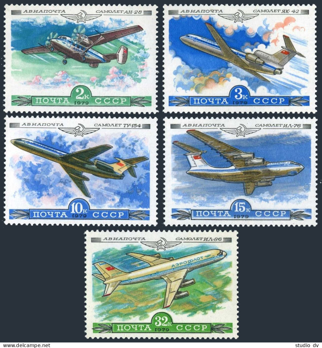 Russia C122-C126, MNH. Mi 4843-4846, 4912. Aircraft 1979. AN-28,YAK-12,TU-154,IL - Ongebruikt