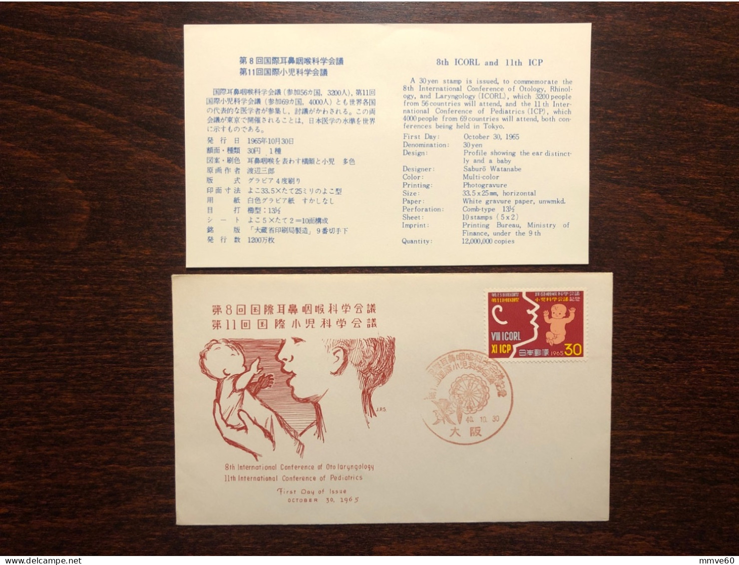 JAPAN FDC COVER 1965 YEAR OTO LARYNGOLOGY PEDIATRICS HEALTH MEDICINE STAMPS - FDC