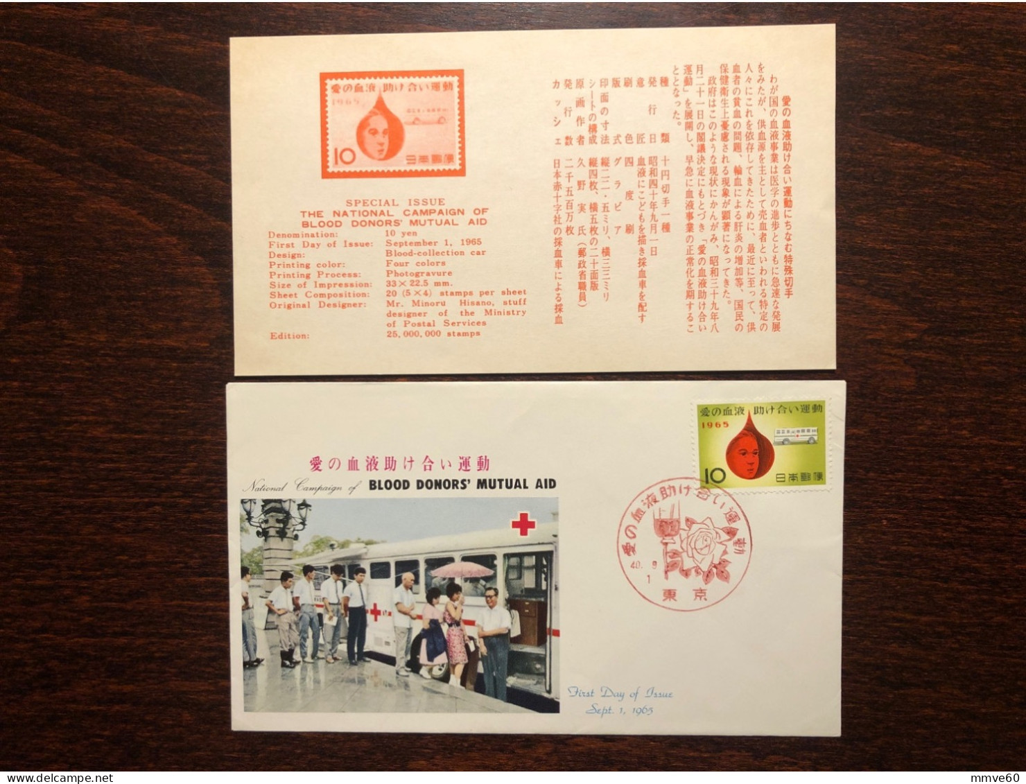 JAPAN FDC COVER 1965 YEAR BLOOD DONATION DONORS HEALTH MEDICINE STAMPS - FDC