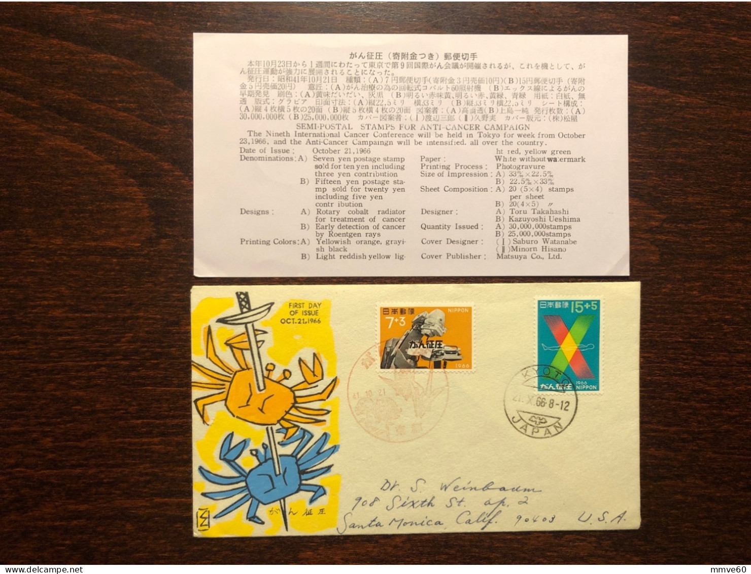 JAPAN FDC COVER 1965 YEAR CANCER RADIOLOGY HEALTH MEDICINE STAMPS - FDC