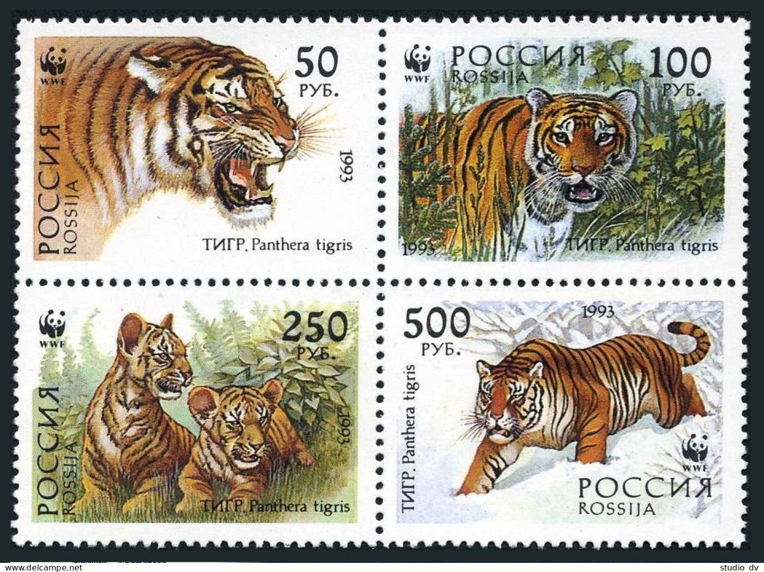Russia 6178-6181a Block,6181b Sheet,MNH.Michel 343-346. WWF 1993:Panthera Tigris - Ongebruikt