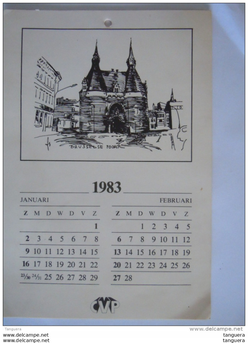 Kalender 1983 Pentekeningen Van Mechelen Brusselse Poort Watertoren Leuvense Vaart E.a. Initiaal FR Uitgegeven CVP - Grand Format : 1981-90