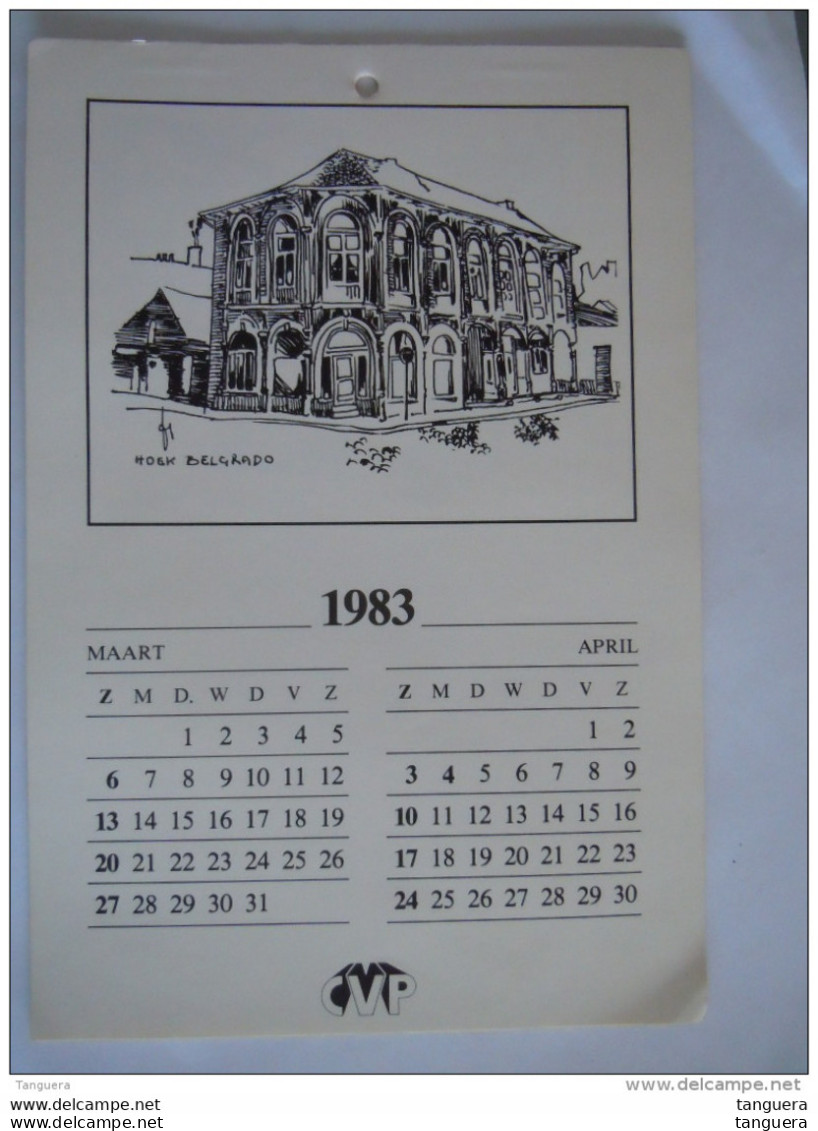 Kalender 1983 Pentekeningen Van Mechelen Brusselse Poort Watertoren Leuvense Vaart E.a. Initiaal FR Uitgegeven CVP - Tamaño Grande : 1981-90