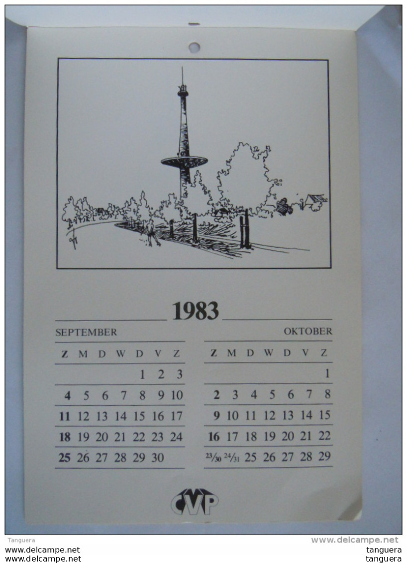 Kalender 1983 Pentekeningen Van Mechelen Brusselse Poort Watertoren Leuvense Vaart E.a. Initiaal FR Uitgegeven CVP - Tamaño Grande : 1981-90