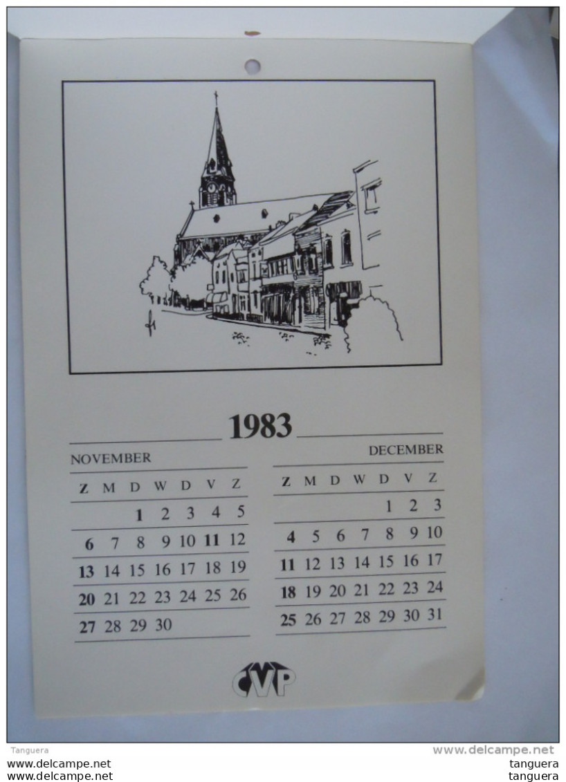 Kalender 1983 Pentekeningen van Mechelen Brusselse poort watertoren Leuvense vaart e.a. initiaal FR uitgegeven CVP