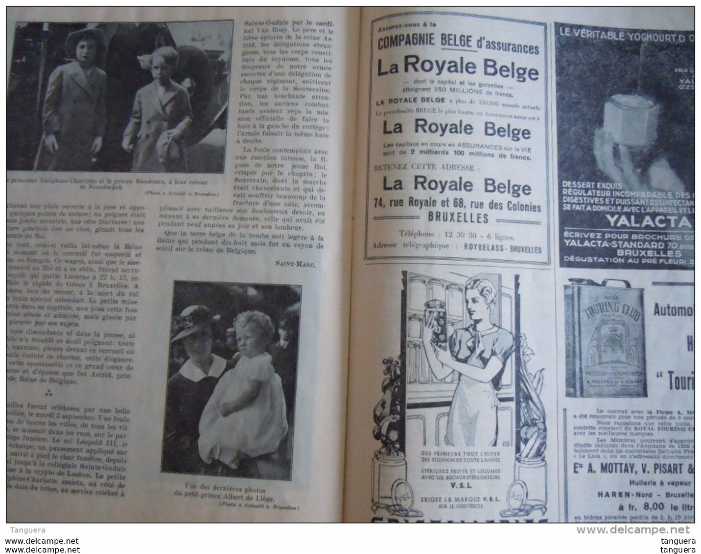 1935 Supplement à La Revue Du Touring Club De Belgique Avec Article De 12 Pages Sur Reine Astrid  Bulletin De 24 Pages - History