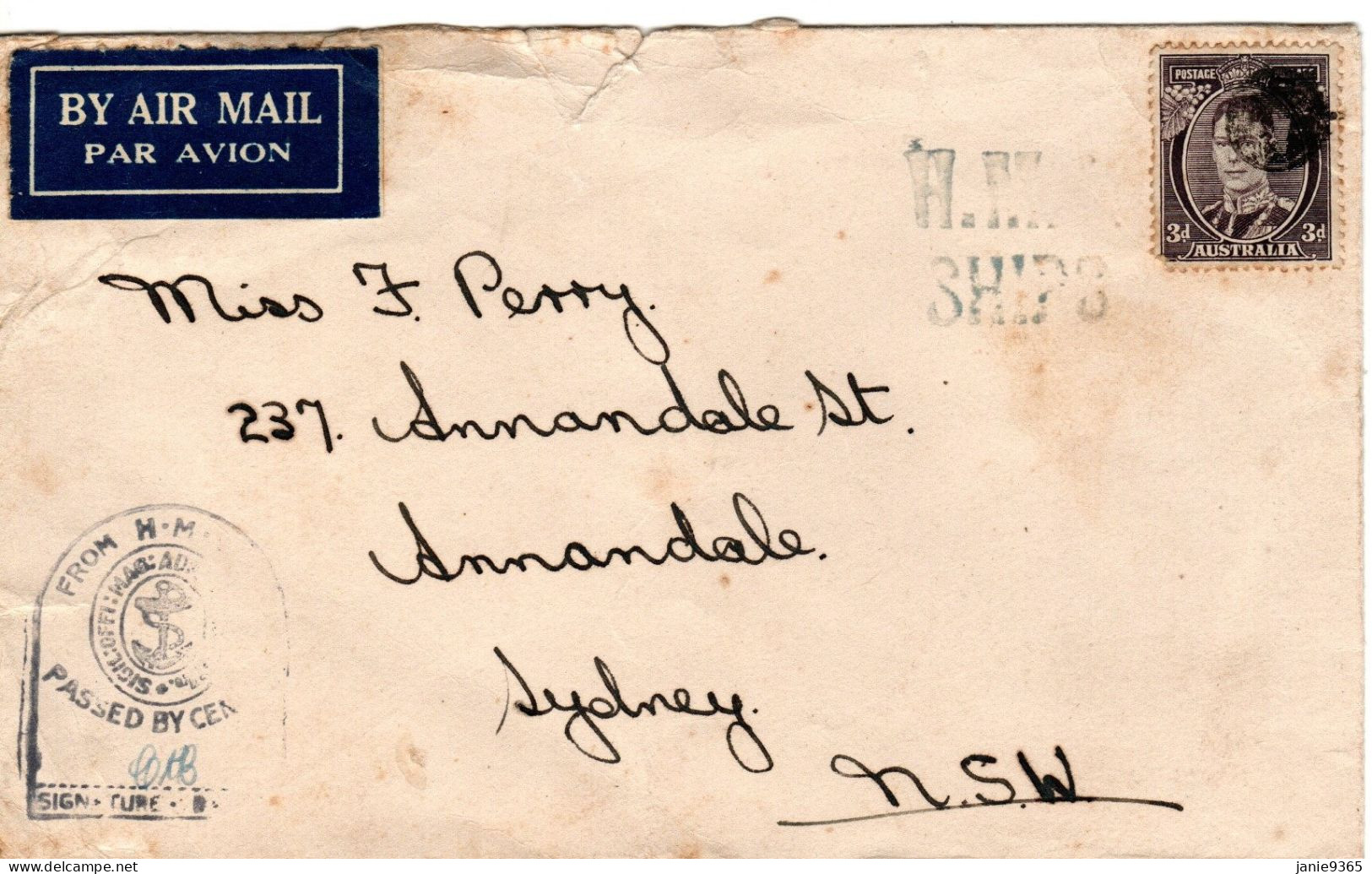 Australia Military Mail  HMS Ships Mail Cover - Briefe U. Dokumente