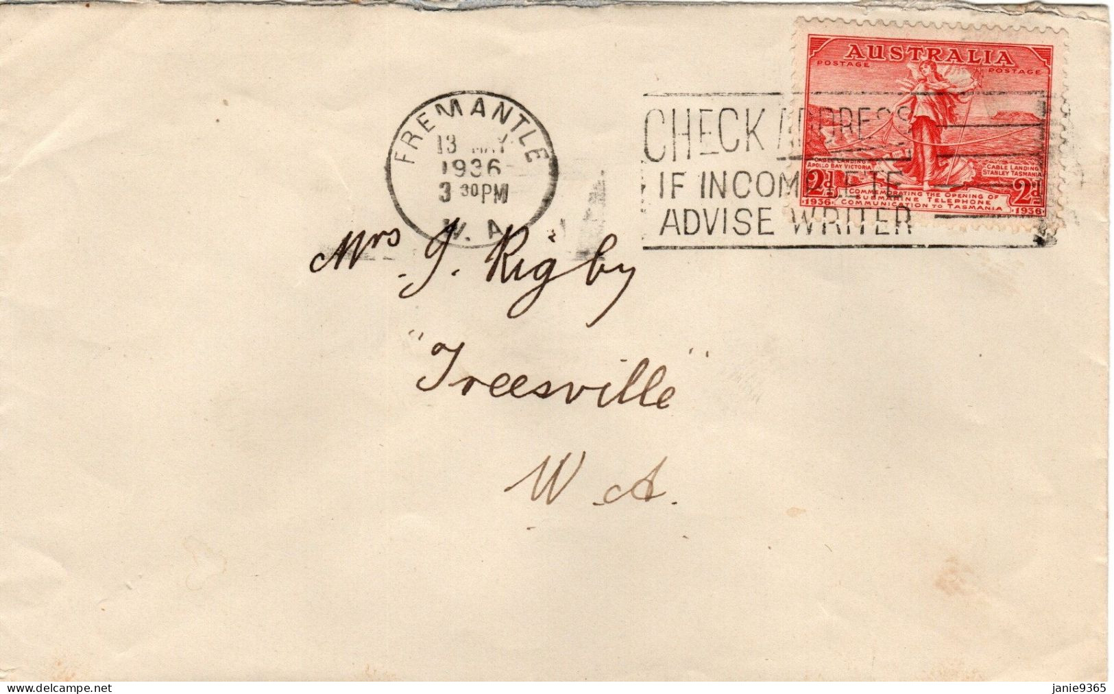 Australia 1936 Mail From Fremantle To Treesville - Storia Postale