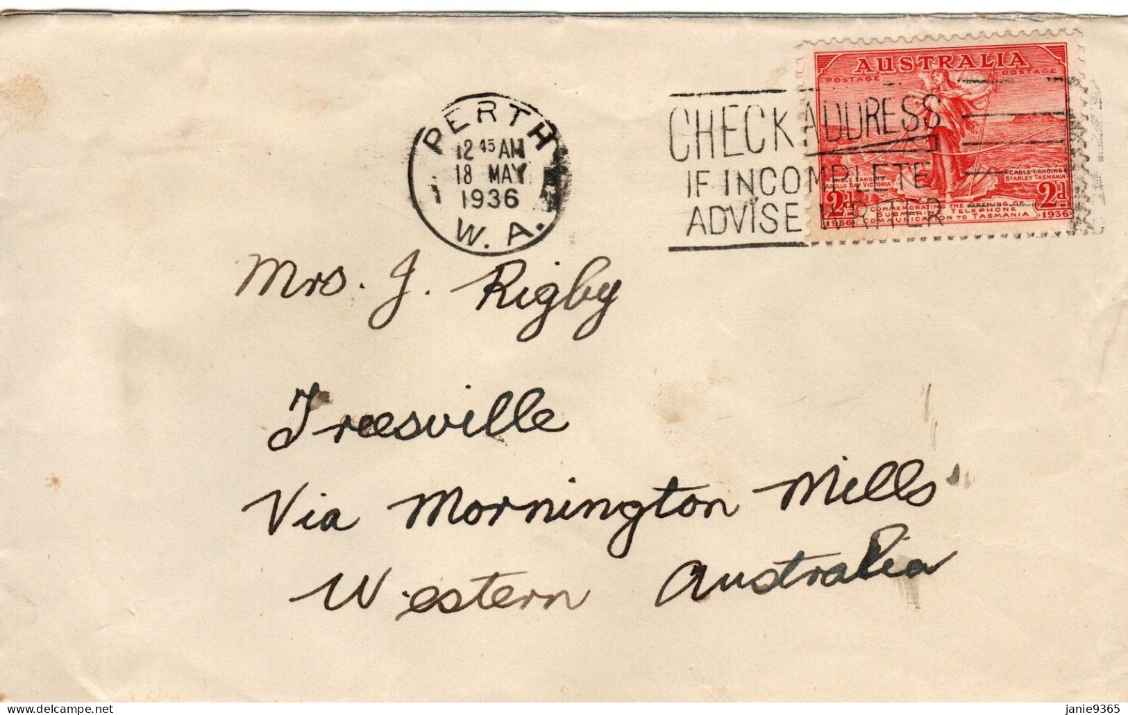 Australia 1936 Mail From Perth To Treesville - Briefe U. Dokumente