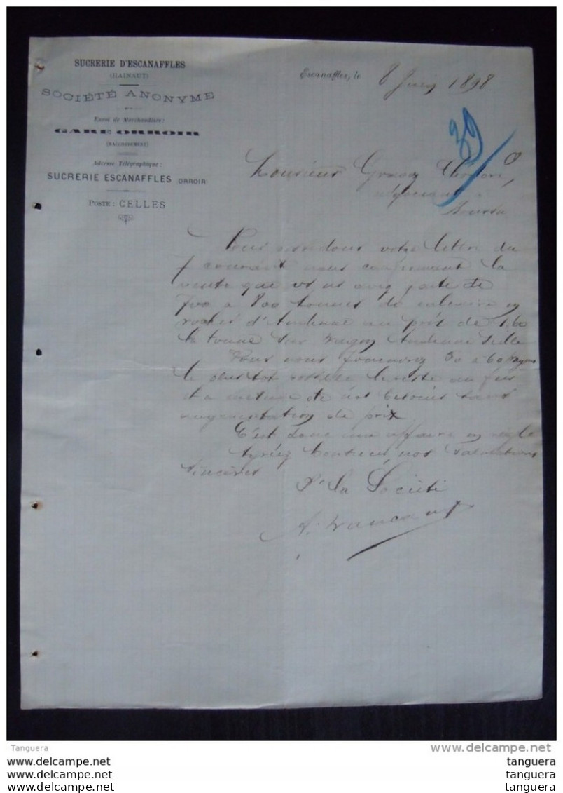 Escanaffles 1898  Sucrerie Lettre - Levensmiddelen