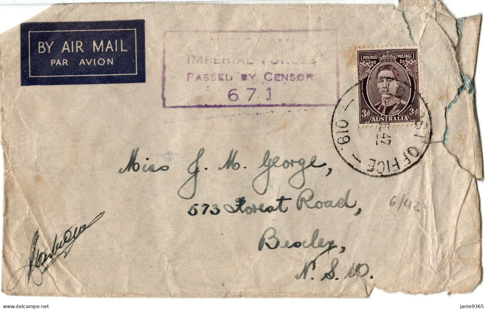 Australia 1942 Military Mail Field Post Office 019 - Brieven En Documenten