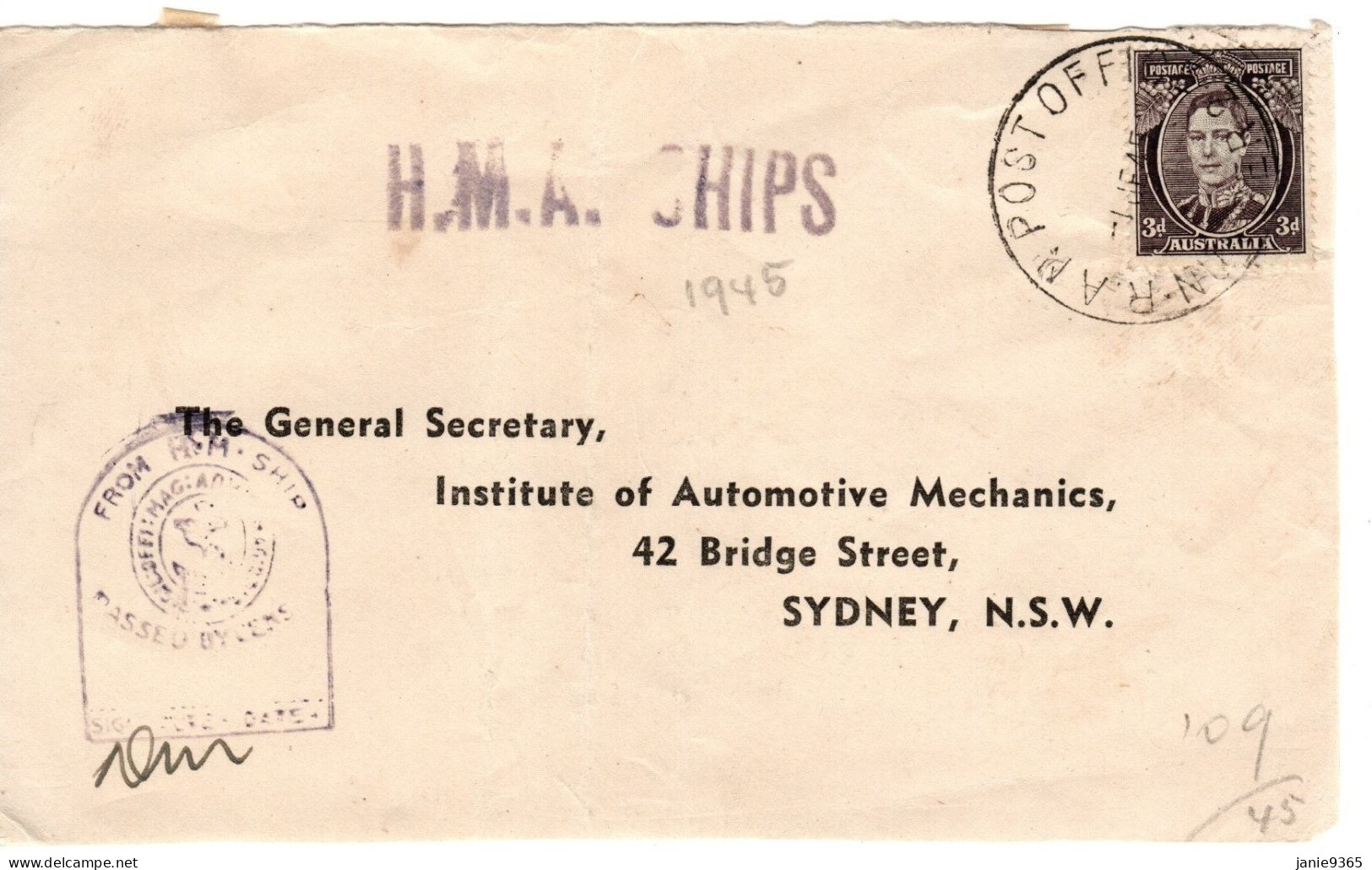 Australia 1945 Military Mail RAN Post Office Number 23 ,front Cover Only - Brieven En Documenten