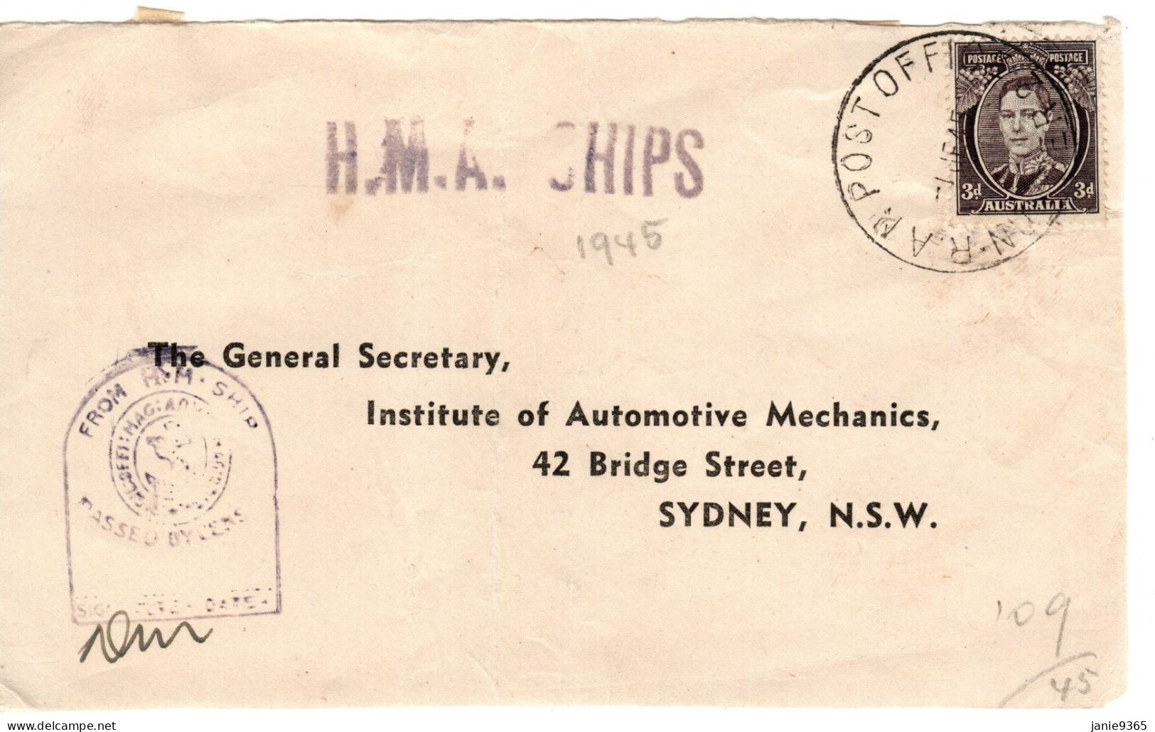 Australia 1945 Military Mail RAN Post Office Number 23 ,front Cover Only - Storia Postale