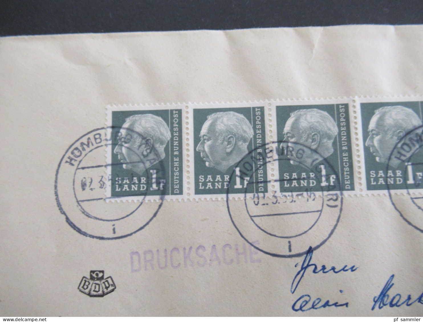 Saarland 1957 Heuss II Mi.Nr.509 (5) MeF 5er Streifen!! Umschlag BDP Landesverband Der Briefmarkensammler Des Saarlandes - Briefe U. Dokumente