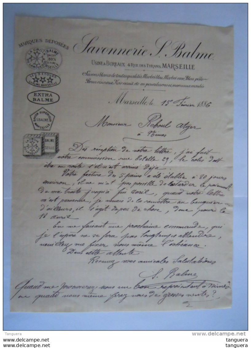 Marseille 1886  Savonnerie L. Balme Savons Blancs, Marbre Bleu, Marbre Rose  Lettre - Chemist's (drugstore) & Perfumery