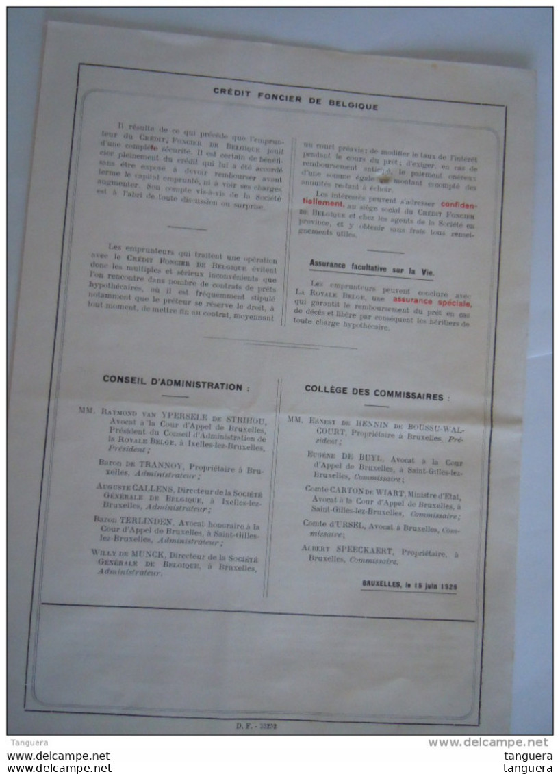 1929 Crédit Foncier De Belgique Notice Relative à L'émission Des Obligations &amp; Prêts Hypothécaires - Bank En Verzekering