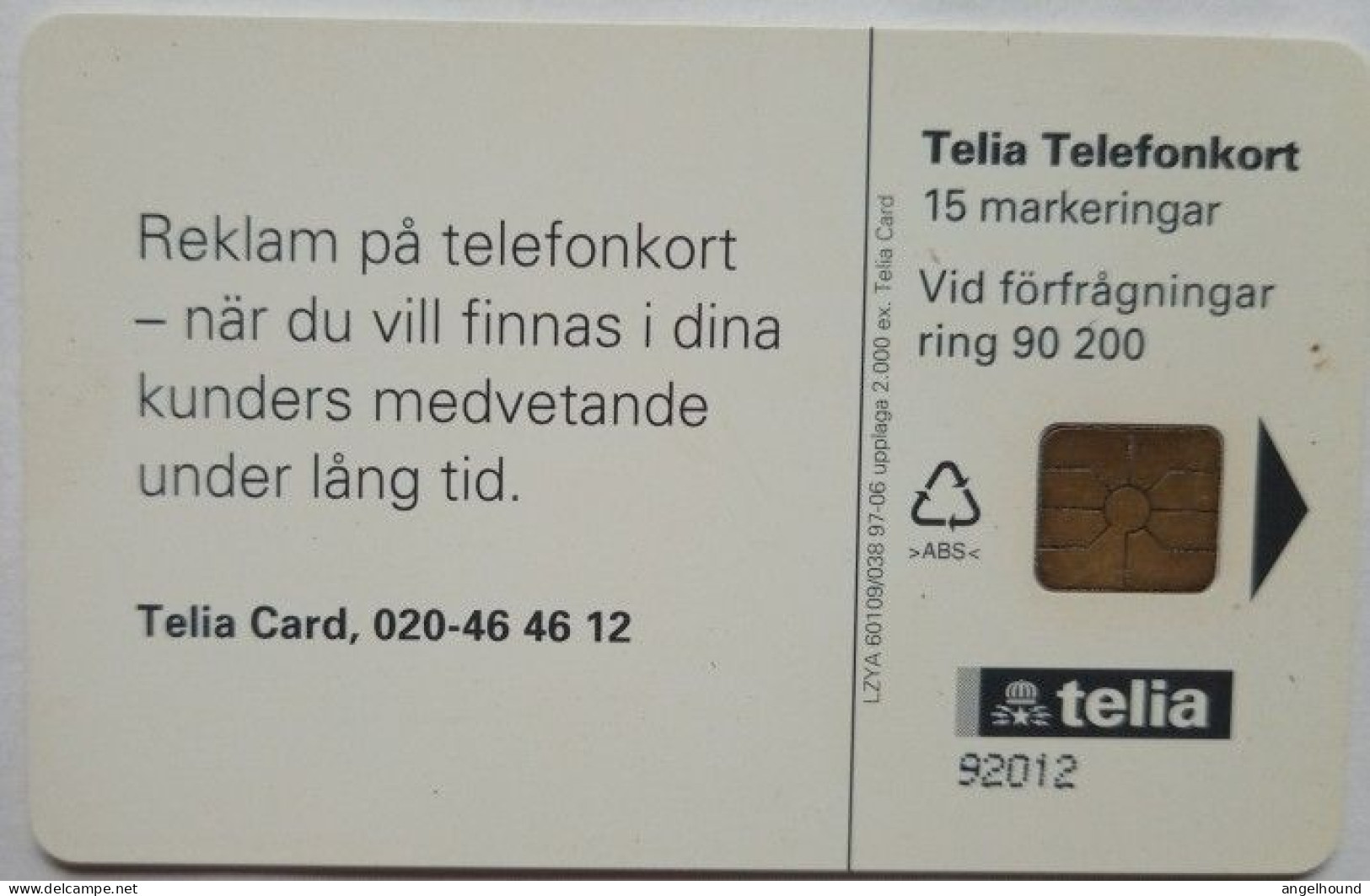 Sweden Mk 15 MINT Chip Card - Smygreklam I - Schweden