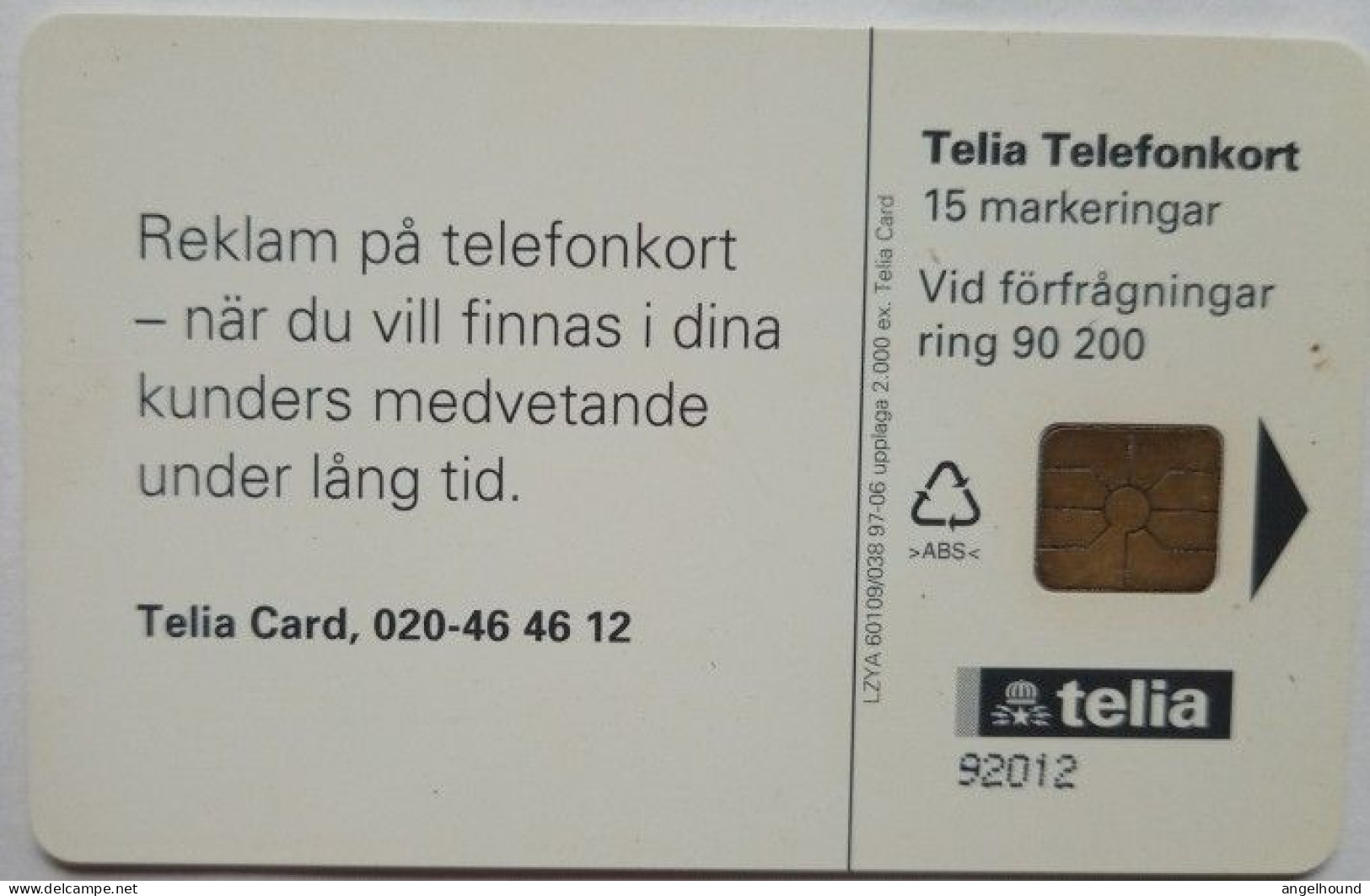 Sweden Mk 15 MINT Chip Card - Smygreklam I - Zweden