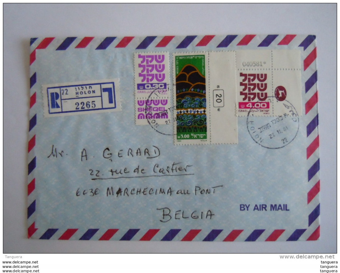 Israel Cover 1981 -&gt; Belgique Registered Nouvel An Moïse Livre De L'Exode Sheqel Yv 804 774 782 - Storia Postale