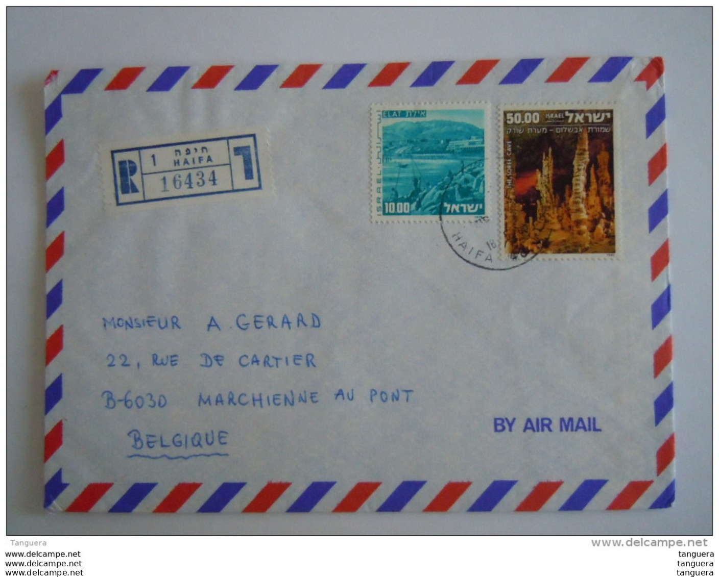 Israel Cover Lettre 1980 -&gt; Belgique Marchienne Registered Paysages Eilat La Grotte De Sorek Yv 617 756 - Brieven En Documenten