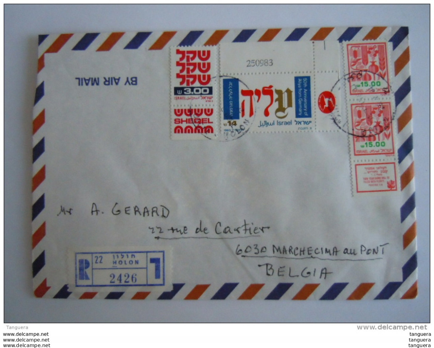 Israel Cover 1983 -&gt; Belgique Registered Anniversaire Aliya Des Juifs Série Courante Yv 894 781 889 - Brieven En Documenten