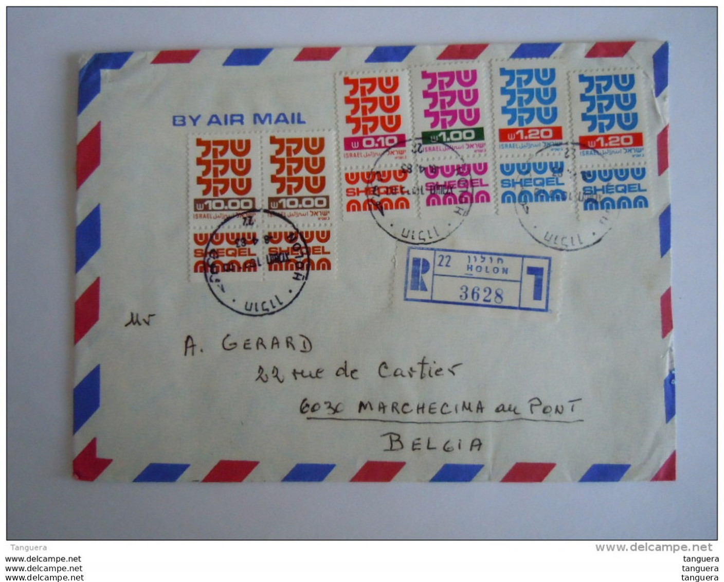 Israel Cover Lettre 1983 -&gt; Belgique Registered Série Courante Shequel Yv 772 778 827 784 - Cartas & Documentos