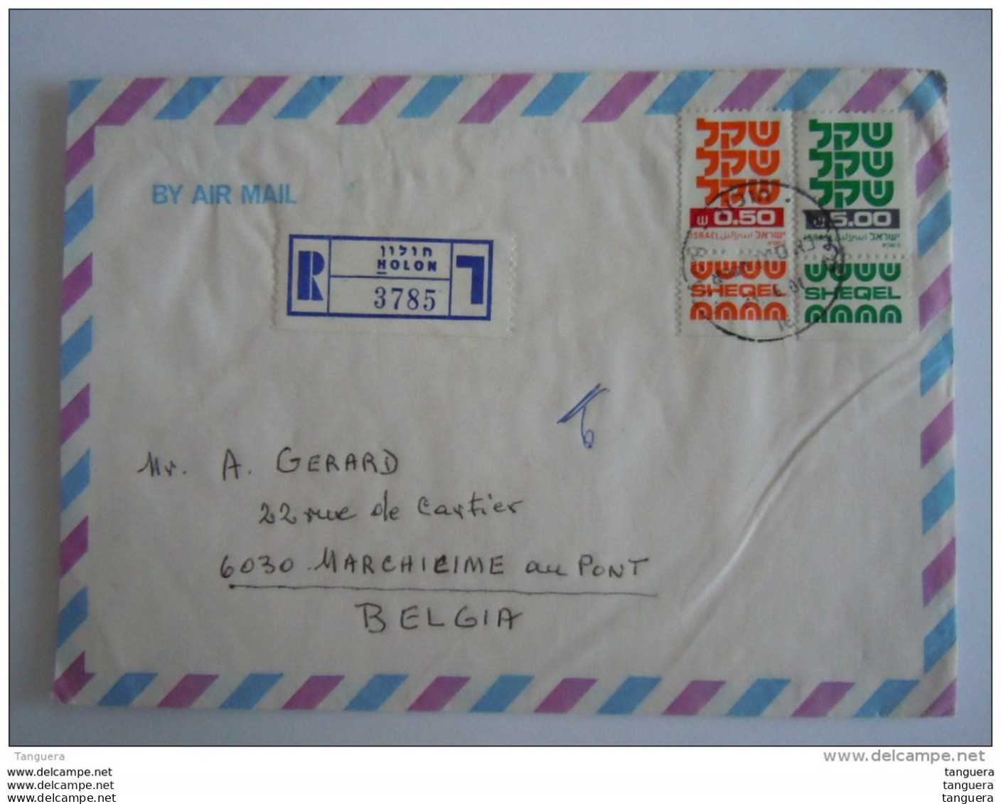 Israel Cover Lettre 1983 -&gt; Belgique Registered Série Courante Shequel  Yv 775 783 - Cartas & Documentos