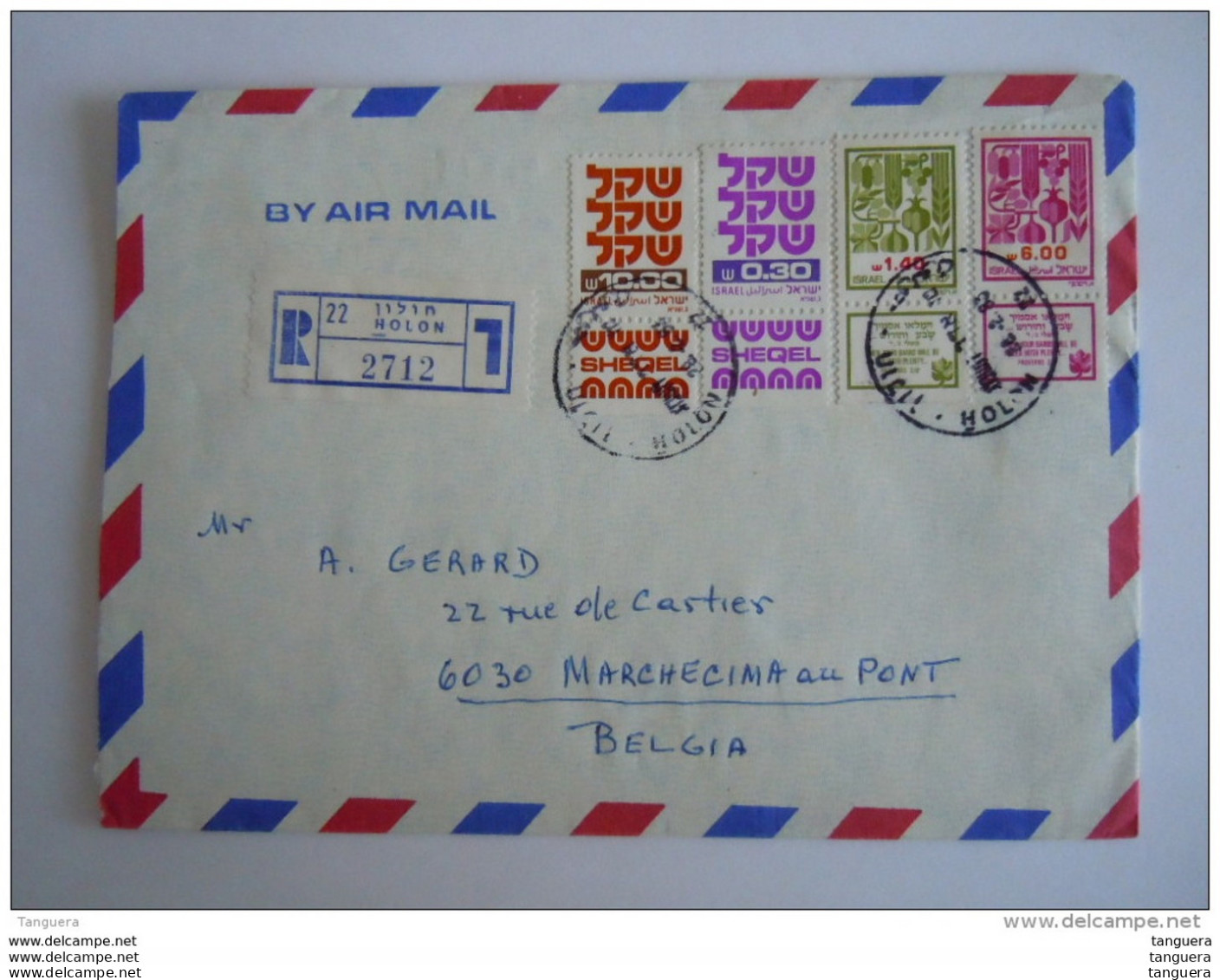 Israel Cover Lettre 1983 -&gt; Belgique Registered Série Courante Shequel Les Sept Espèces Yv 774 784 828 862 - Briefe U. Dokumente