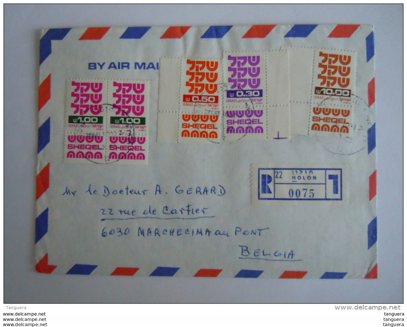 Israel Cover Lettre 1982 -&gt; Belgique Registered Série Courante Shequel Yv 774 775 778 784 - Covers & Documents