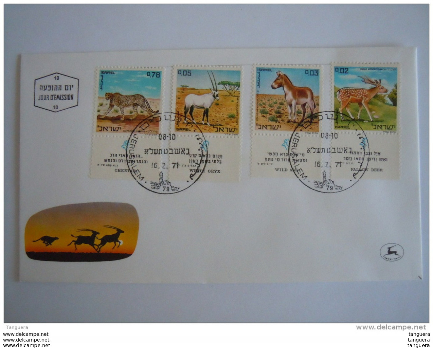 Israel FDC 1971 Animaux Du Temps De La Bible Daim Hemione Gazelle Léopard Cheetah Oryx Abs Deer Yv 432-435 - FDC