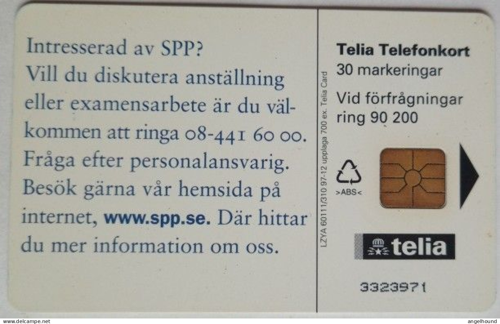 Sweden Mk 30 MINT Chip Card - SPP II Bocker  ( 700 Mintage ) - Sweden